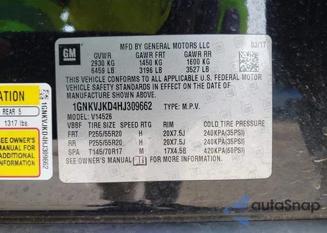 2017 Chevrolet Traverse Premier z USA, uszkodzony, nr VIN 1GNKVJKD4HJ309662